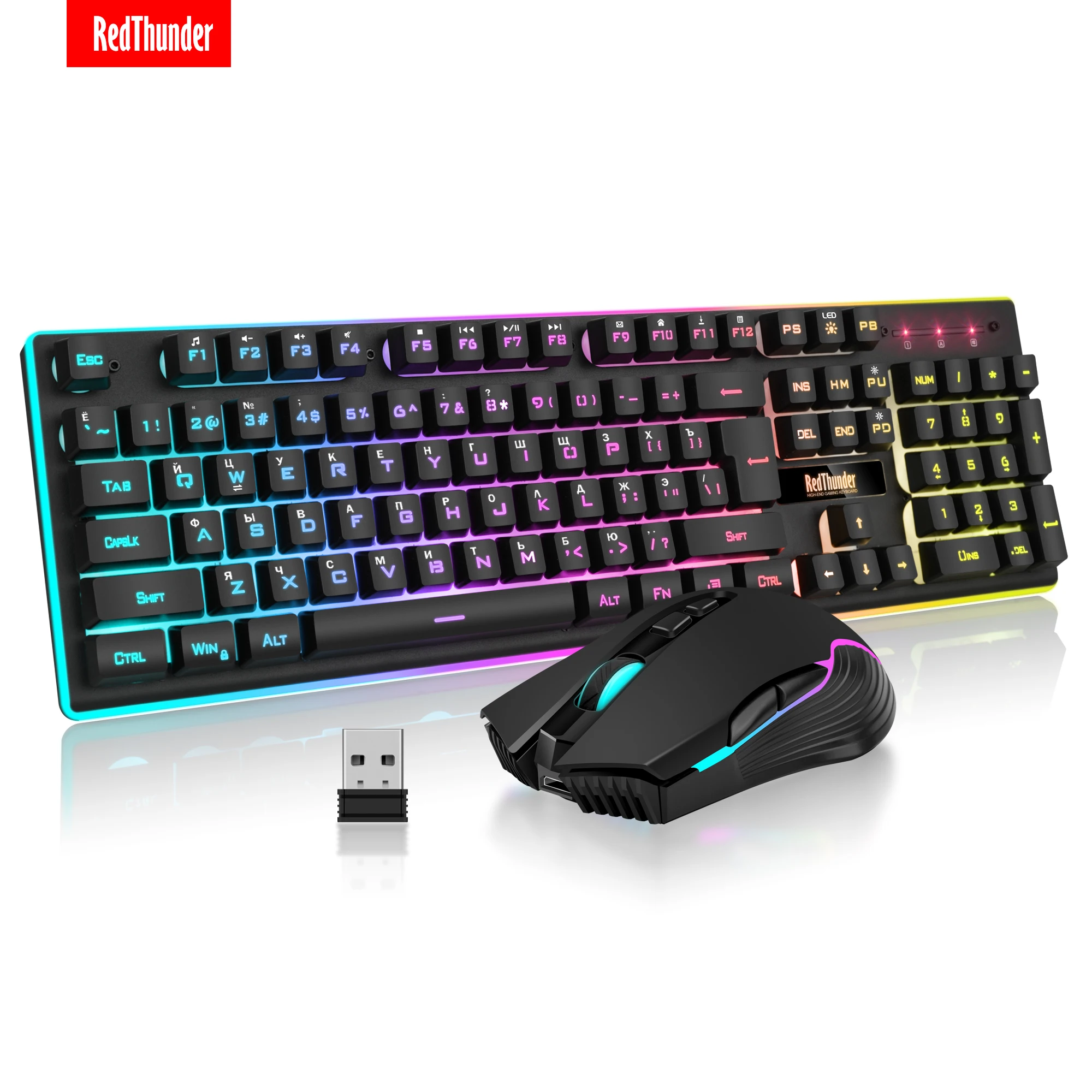 RedThunder K10 Wireless Gaming Keyboard and Mouse Combo, LED Backlit Rechargeable 3800mAh Battery, Mechanical Feel Anti-ghosting