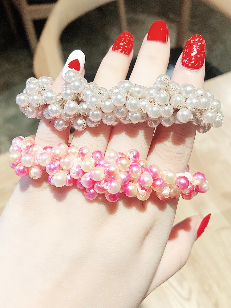 3 шт./компл. Для женщин девочек роскошный жемчуг Акриловые Блестящие эластичные резинки для волос, резинки резинка для волос резинкой женские аксессуары для волос