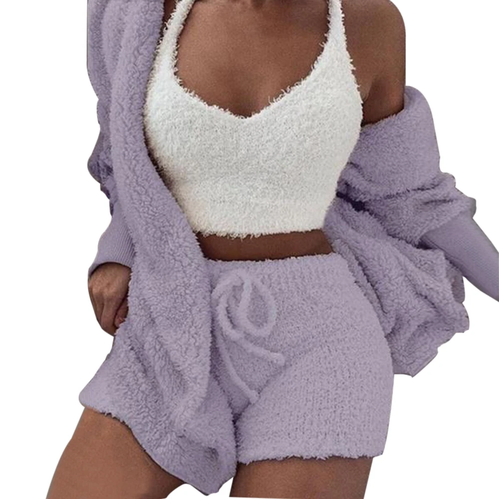2 Piece Purple Sfit мягкий длинный плюшевый комплект куртка с длинным рукавом женский сексуальный укороченный топ и шорты костюм новые женские спортивные комплекты для отдыха - Цвет: 2 Piece Purple