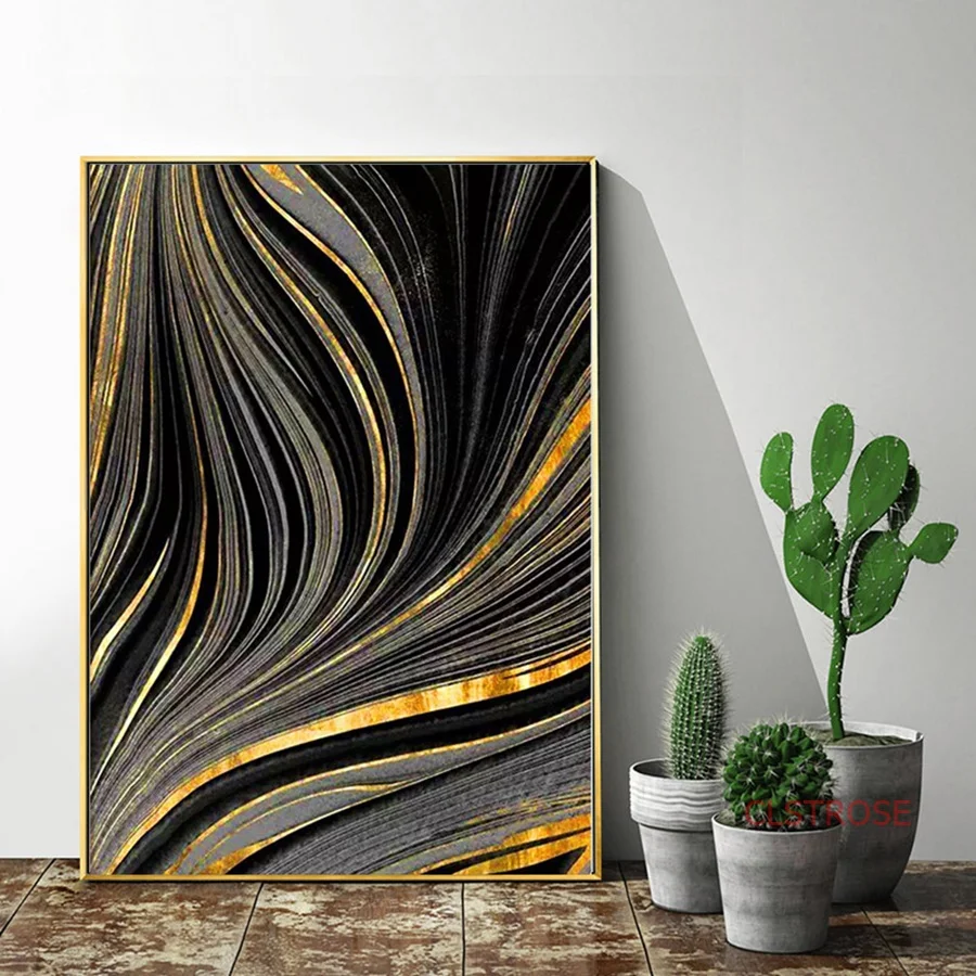 Скандинавский минималистичный художественный постер абстрактные золотые линии