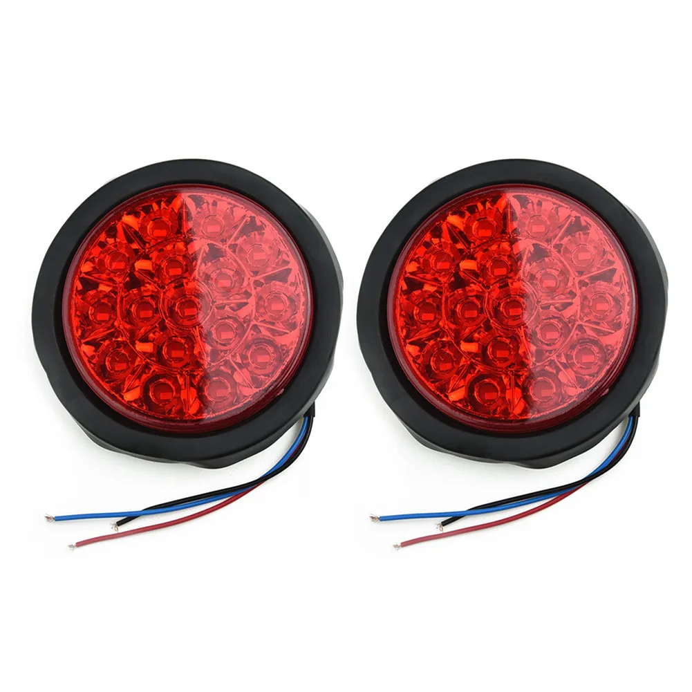 

2pcs 4Inch 16LED Truck Trailer Tail Brake Light Red Round Sealed Bus Stop Turn Taillight Waterproof Rear Lights Replacement