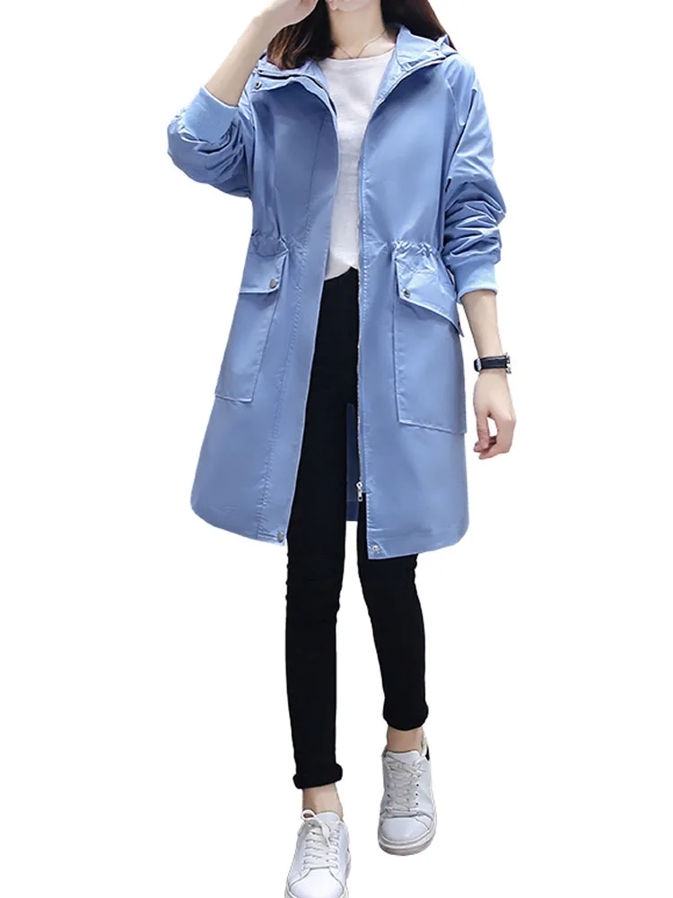 Модная ветровка женский длинный Тренч большого размера Meidum женское повседневное