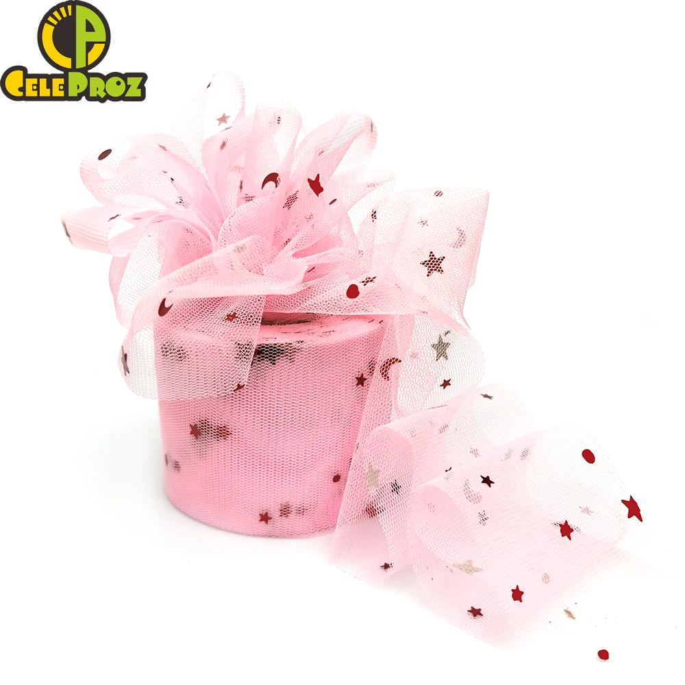 25 ярдов 6 м блестящая Звезда тюль катушка конфетти сетчатая лента пачка помпон