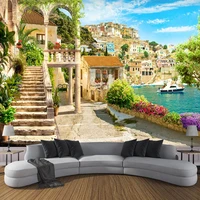 custom seaside town landscape 3d photo garden balcony space wall mural wallpapers for living room bedroom papel de parede tapety
