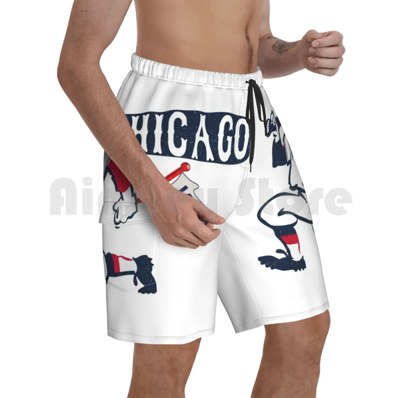 

Vintage Chicago Baseball-Distressed For Vintage Look Beach Shorts Men Beach Pants Swimwear Vintage Retro Throwback