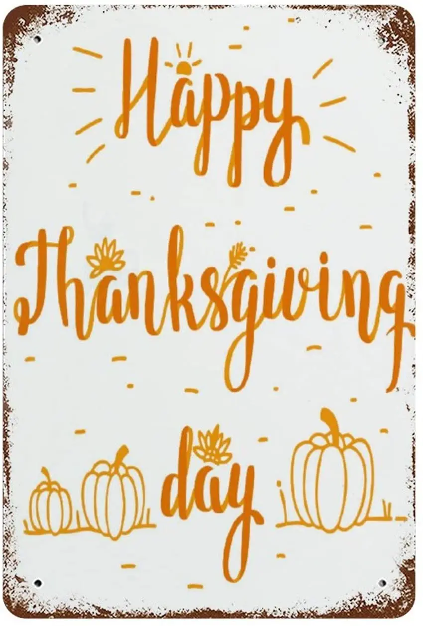 

None-brands Vintage Retro Metal Tin Sign Wall Decor Art Happy Thanksgiving Day Golden Pumpkin Home Decor Plaque Poster (20x30cm)