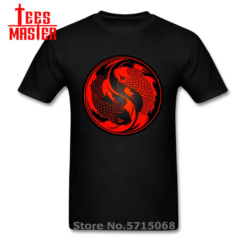 Новый дизайн! Инь Карп рыбалку футболки Япония Стиль кои Футболка мужская низкая