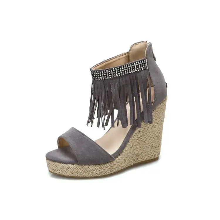 

Comfort Shoes for Women Handmade Sandal Open Toe Muffins shoe Summer Heels Suit Female Beige Clogs Wedge Tassel Rope Peep Fashio