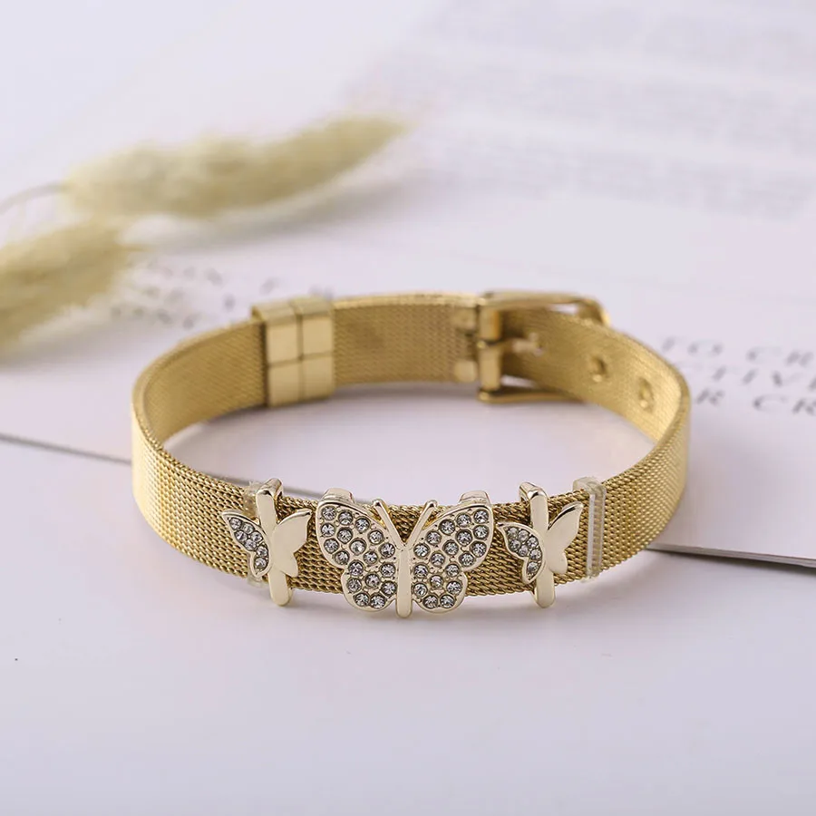

Seialoy Golden Stainless Steel Watch Belt Bracelets For Women Men Original Stars Cross Butterfly Charm Mesh Watch Chain Bracelet