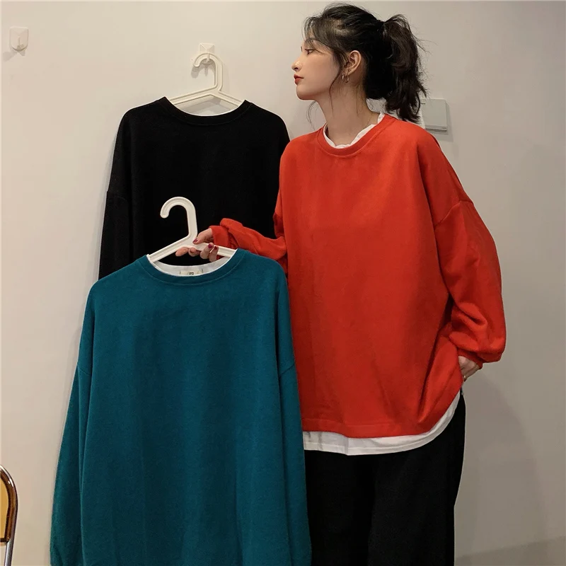 

Waitmore False Two-Piece Sweaters Women's Spring and Autumn Loose Korean Ins Idle Style BF Thin Salt Chic Coat