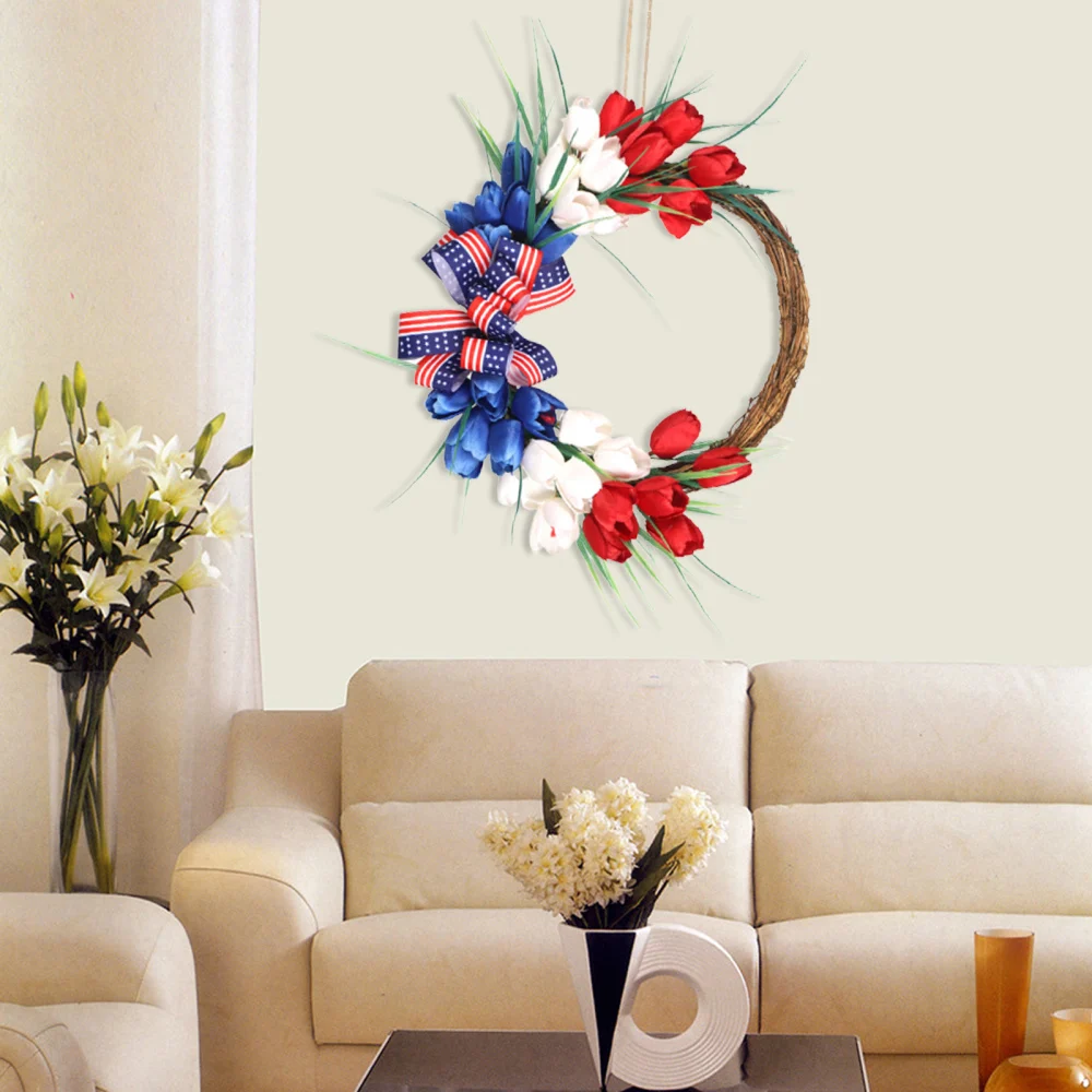 

Hanging Wreath American Independence Day Simulation Tulip Flag Garland 1pcs Ornament Home Decors For Farm Yard Flower Wreaths