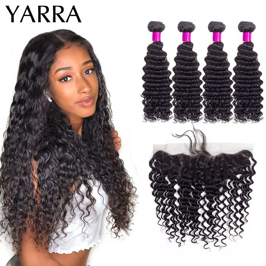 

Deep Wave Hair Bundles with Frontal 13x4 Pre Plucked Brazilian Hair Weave Deep Wave Human Hair Bundles With Frontal Remy Yarra