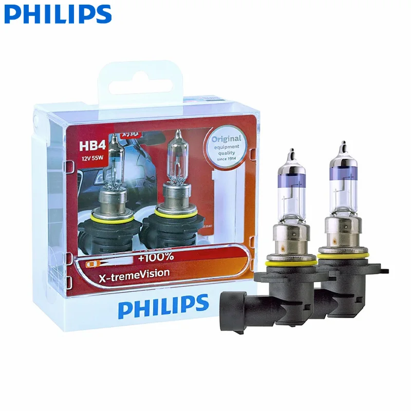 Philips X-treme Vision 9006 HB4 12V 55W P22d 9006XVS2 +100% More Vision Light Car Halogen Headlight Auto Fog Lamps (Twin Pack)