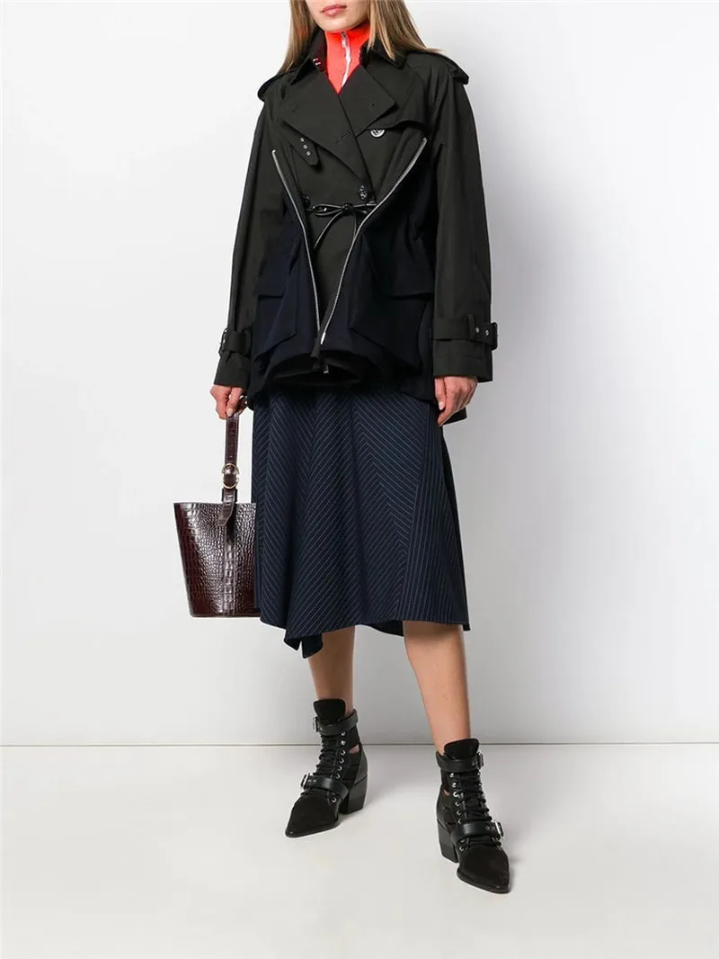 Женская свободная куртка и пальто BF осенняя двубортная с отложным воротником в