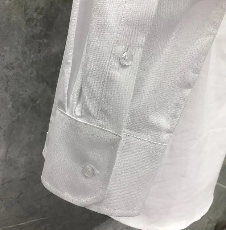 

TB THOM BULUO Brand Shirts Men Slim White Long Sleeve Casual Shirt Dolphin Pattern Oxford Fabric Solid Men's Clothing