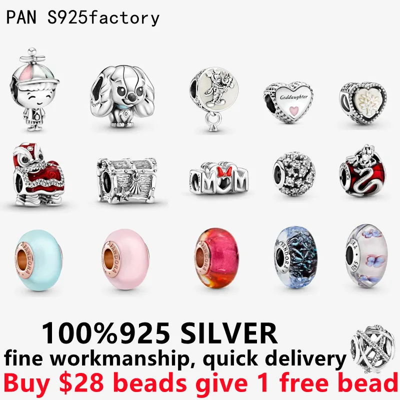 

2021 New 925 Sterling Silver Pando Original Bracelet dog love heart Lion Dance Charm bead fit Snake chain Fashion DIY Jewelry