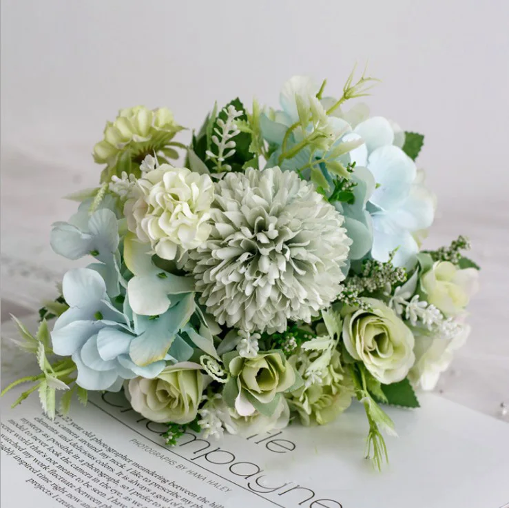 rose green 1 букет, украшение для дома, отеля, Европейский искусственный букет, шелковые искусственные цветы, роза, пион, для рукоделия, вечерние, свадебные украшения, венок - Цвет: rose green