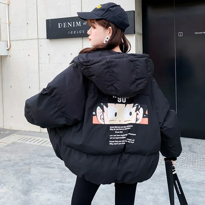 Весенняя женская зимняя куртка мультяшная парка пальто с капюшоном теплые