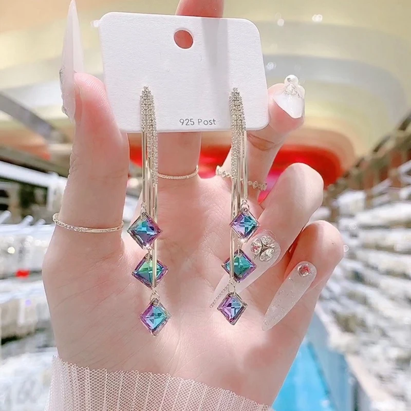 Модные элегантные серьги капельки стразы звезда Висячие длинные с кисточками