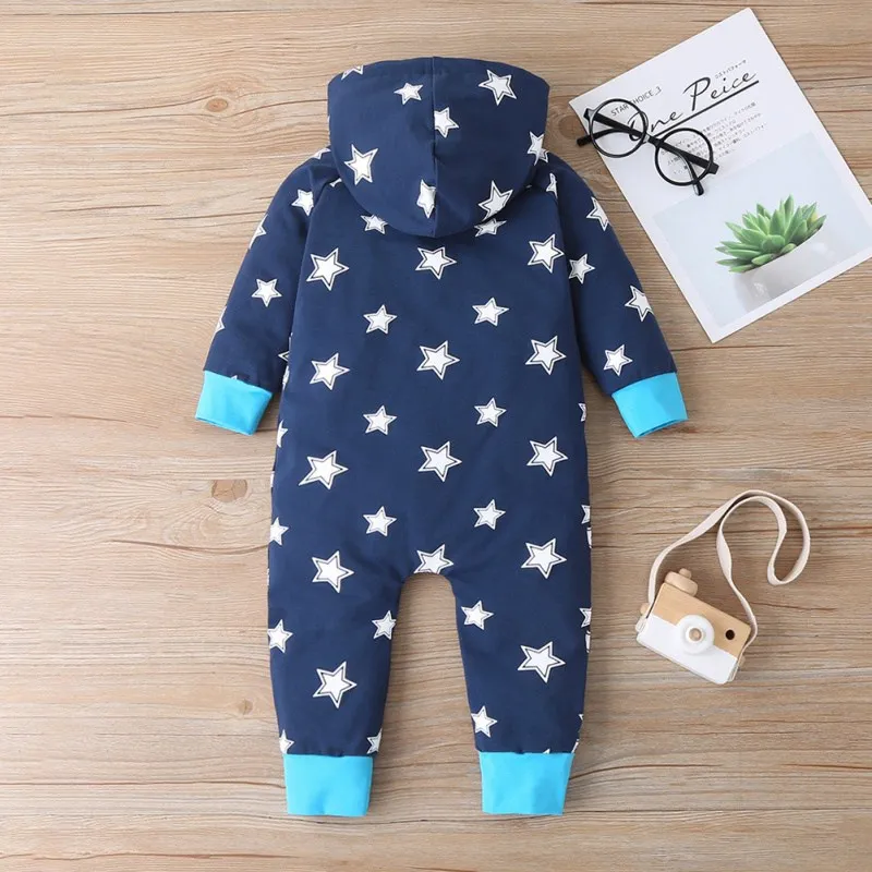 

Autumn Baby Boys Long Sleeve Star Print Hoodie Rompers Kids Jumpsuit Fall 2021