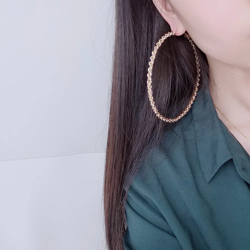 

New Punk Exaggerated Big Hoop Earrings for Women Statement Jewelry Chain Linking Circle Earring Loops Boucles d'oreilles