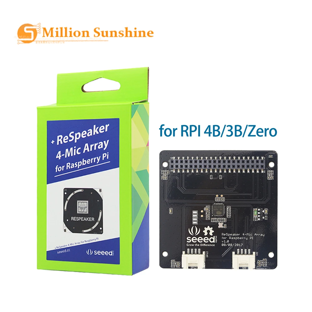 Raspberry Pi 4 Model B Mic Array for Microphones Array for AI Voice Quad-microphone Expansion Board RPI161