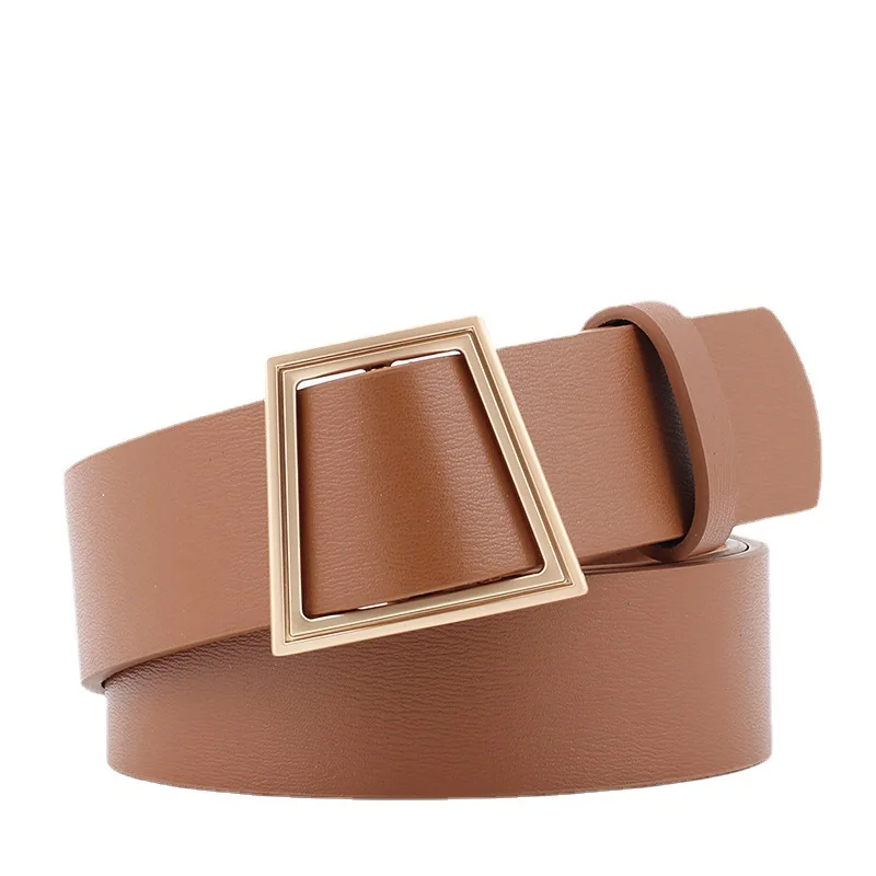 

Leisure PU Needleless Belt Women Alloy Buckle Waistband Luxury Designer Smooth Trapezoidal Buckle 103x3.5cm Wide Belts For Women
