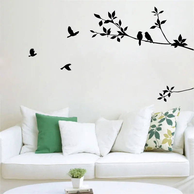 

24*60cm The Bird On The Branch Wall Stickers Home Decor Living Room Vinyl Black Wall Decals Diy Mural Art Wallpaper