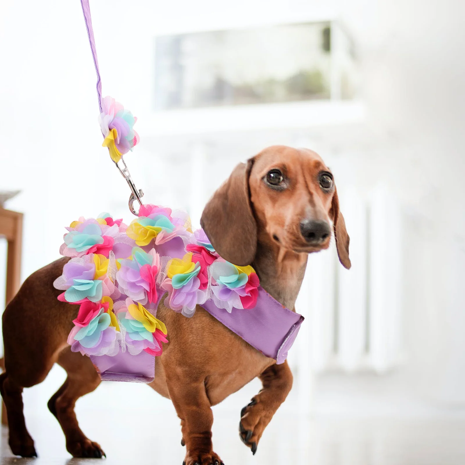 

1pc Dog Harness Puppy Pulling Strap Flower Design Pet Vest Hauling Cable