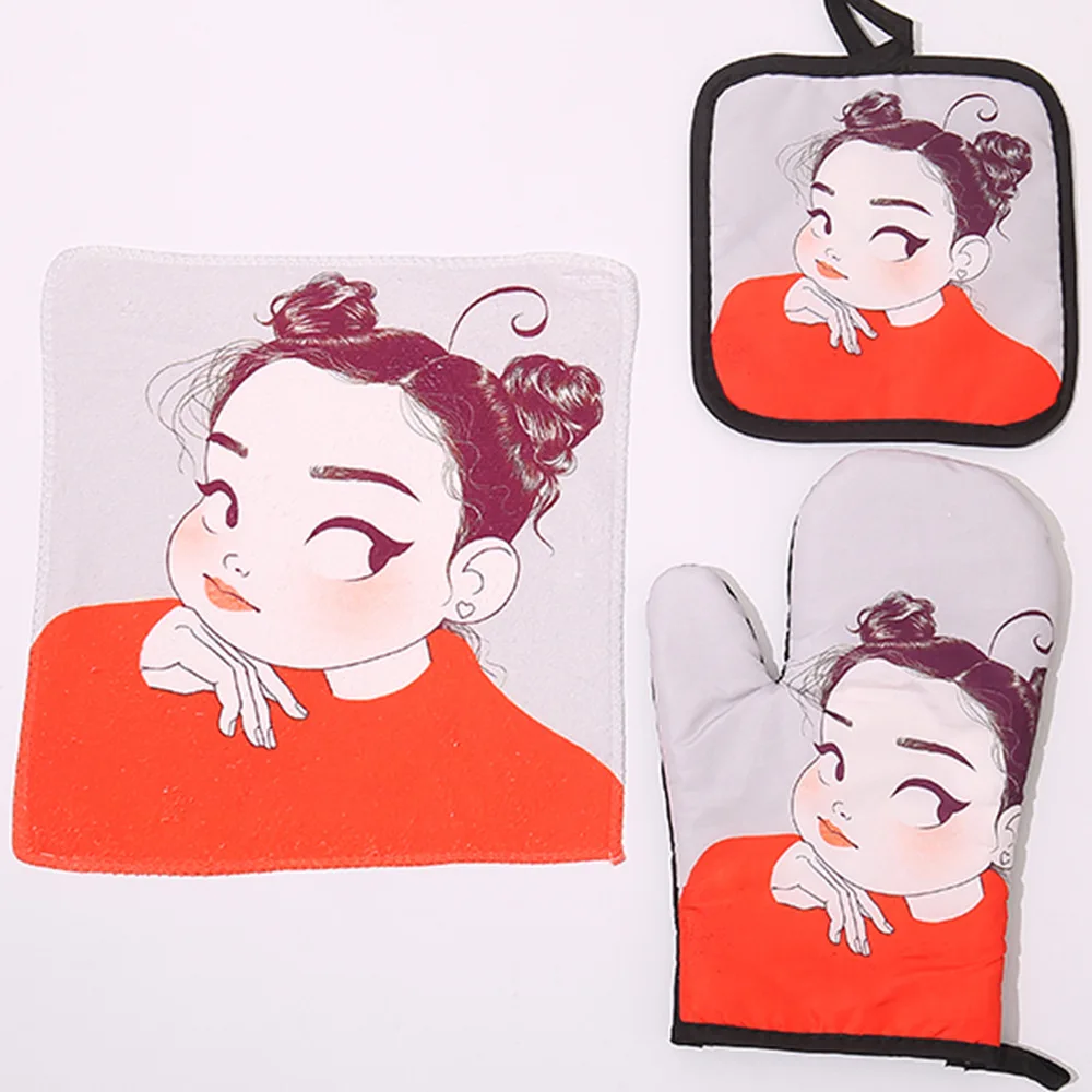 

3-piece set of new heat insulation and anti-scalding microwave oven gloves, heat insulation mat towel