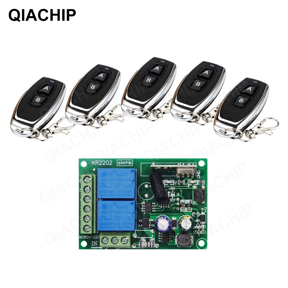 

QIACHIP 433Mhz Wireless Remote Control Switch AC 220V 2CH Relay Receiver Module + 433 Mhz Remote Controls For Garage Door Light