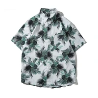 men shirt short sleeve 2021 new arrival summer loose pocket flowers leaves beautiful male shirt thin korean style s102