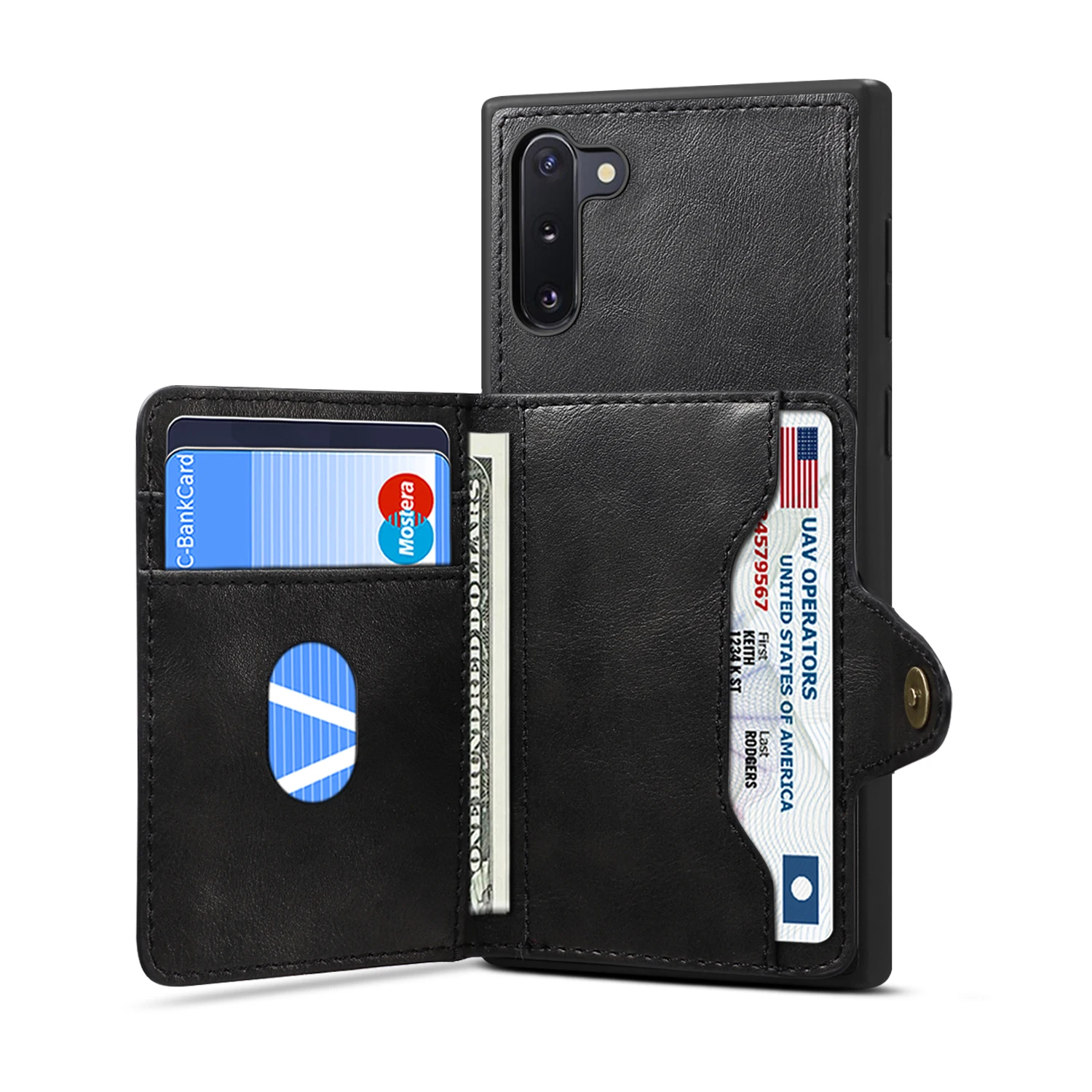 Для samsung Galaxy Note 10 Plus кожаный чехол-кошелек для samsung Note 10 Note10 слоты для карт подставка держатель чехол для телефона - Цвет: Черный