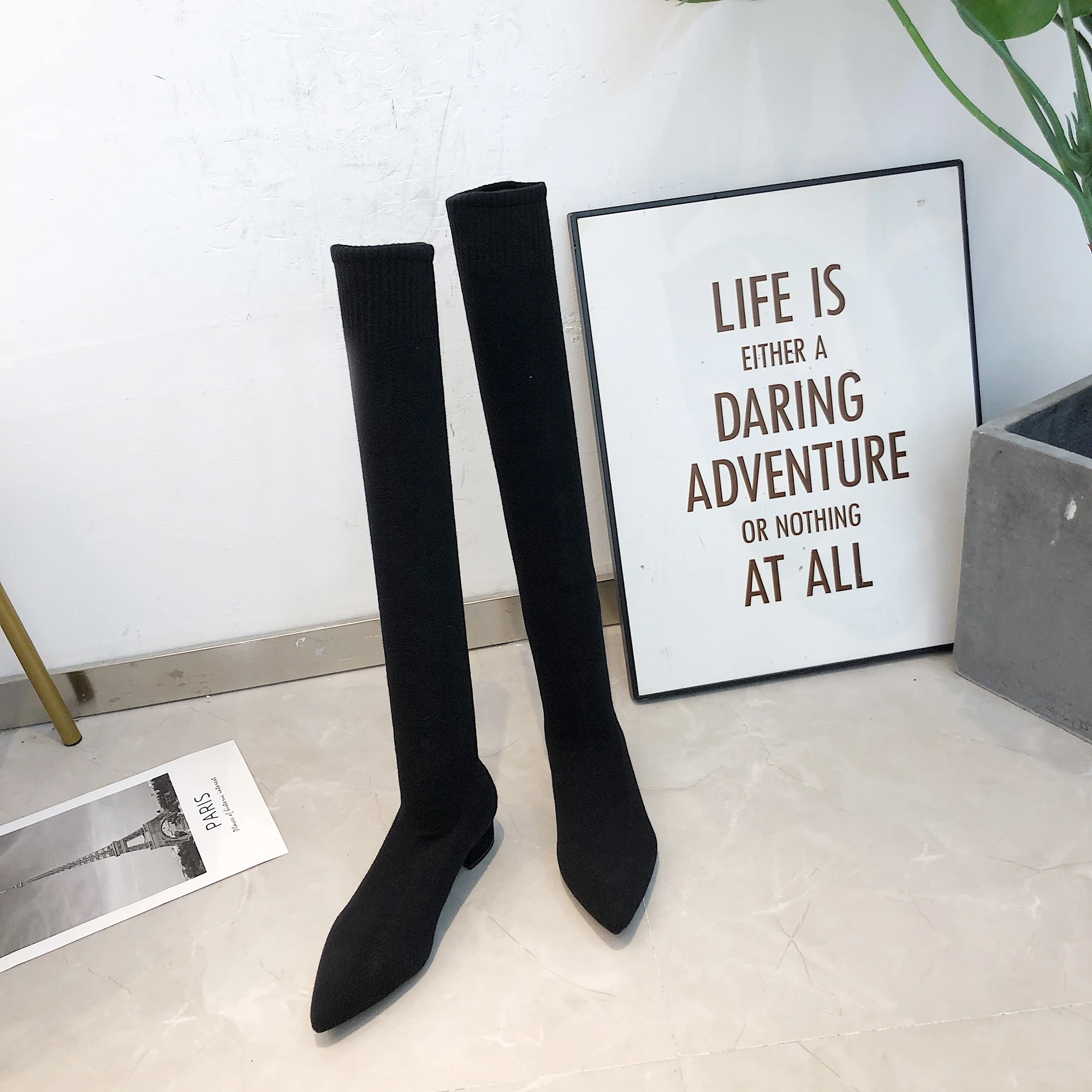 B3/модные вязаные ботинки по колено для девочек подростков женские вечерние сезон