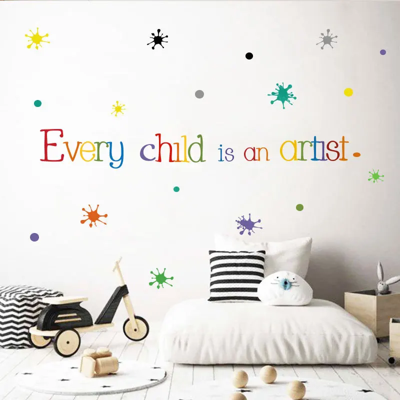 

Every child is an artist Wall Sticker English proverbs for kids room bedroom decoration Home Decor art mural colorful Stickers