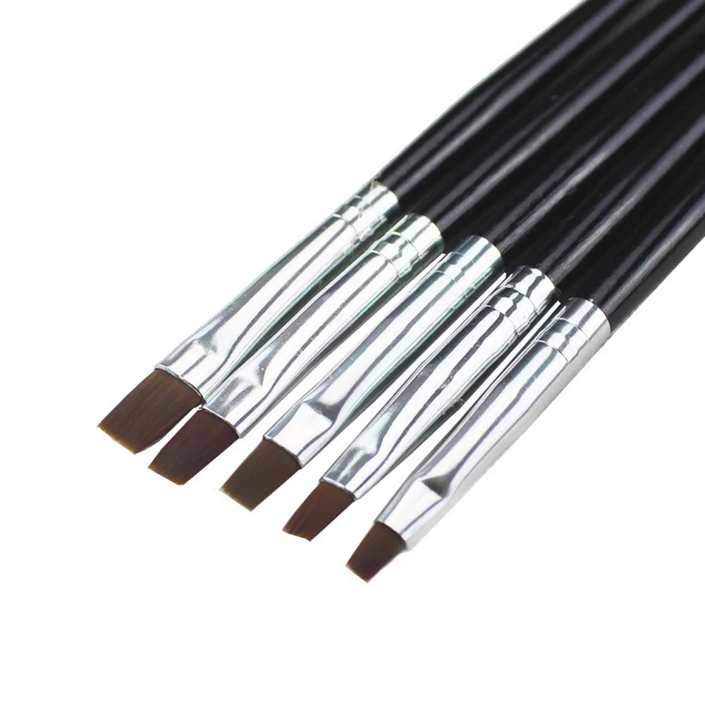5Pcs Black Nail Art Flat Brush Set UV Gel Polish Tips Head Design Painting Drawing Building Extending Pro Manicure Pen Kits | Красота и