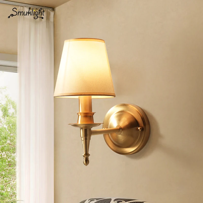Современные Настенные светильники E14 из натуральной меди тканевые для ванной