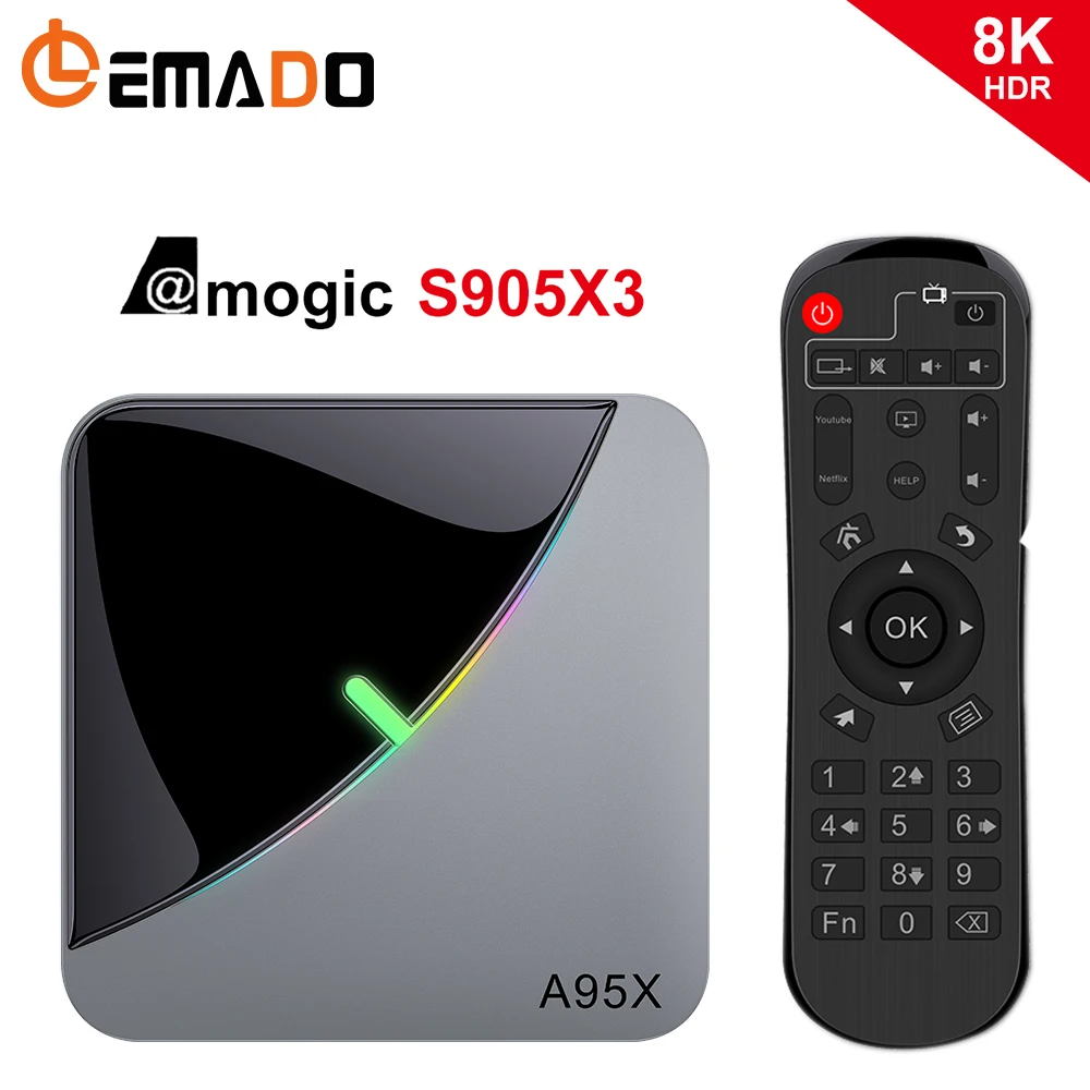 ТВ приставка LEMADO RGB Android 9 0 Amogic S905X3 4 Гб ОЗУ 64 ПЗУ 4K 75fps Netflix Google голосовой помощник