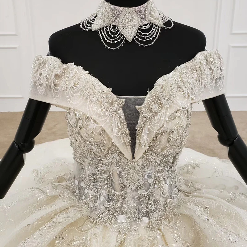 HTL1206 vintage wedding dress 2020 necklace sweet off the shoulder flower Waist design ball gown vestido de noiva | Свадьбы и