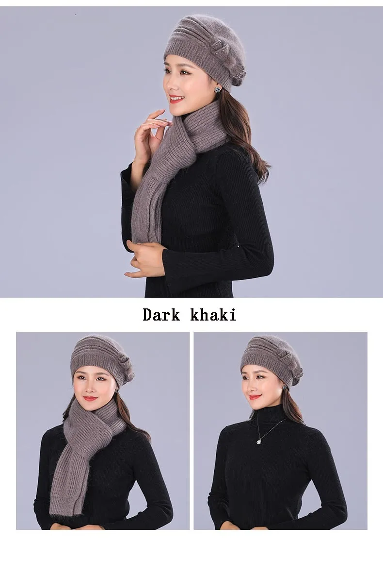 Mother's Nnew Year Gift Rabbit Knit Cap Scarf The Elderly Women's Autumn And Winter Warm Hat Scarf Female Winter Hat Twinset