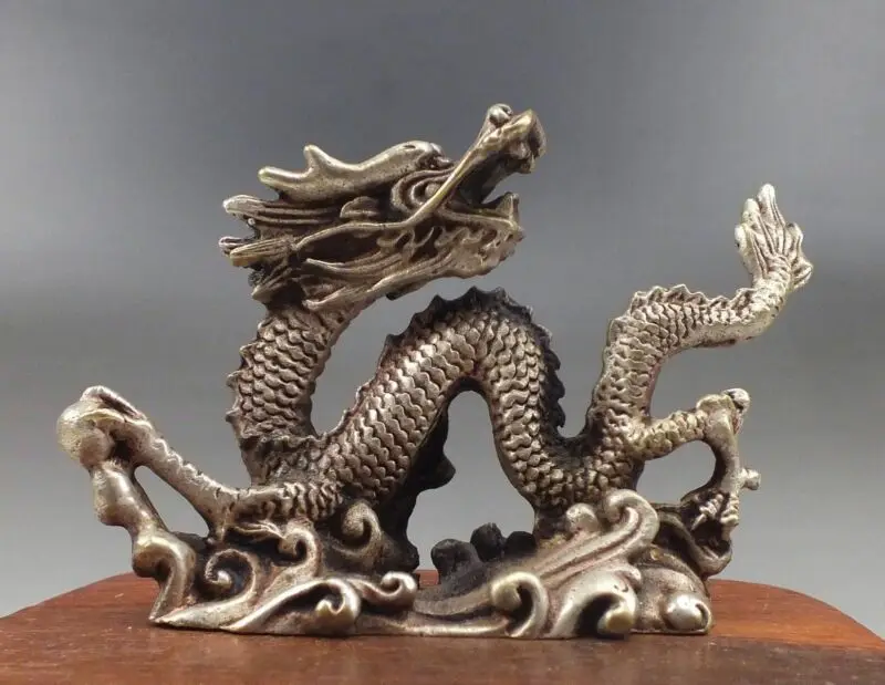 

Chinese Silver Bronze Carved luck dragon Statues Figurine