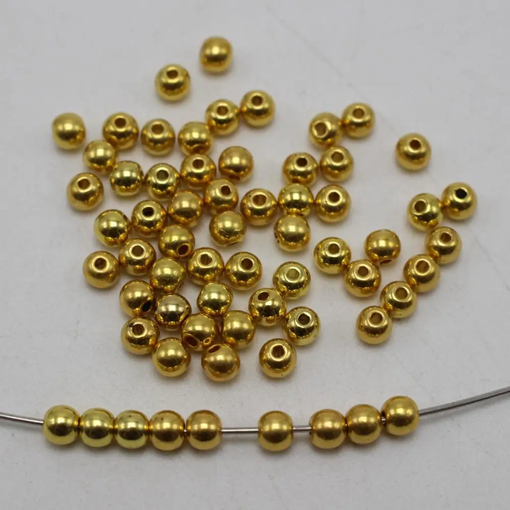 1000 золотистые пластиковые круглые бусины с отверстием 4 мм Гладкие шарики |