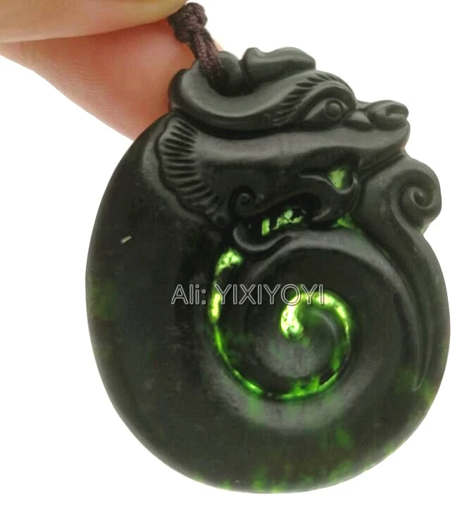 2 шт. оптом натуральный черный зеленый камень Yu резной китайский древний дракон
