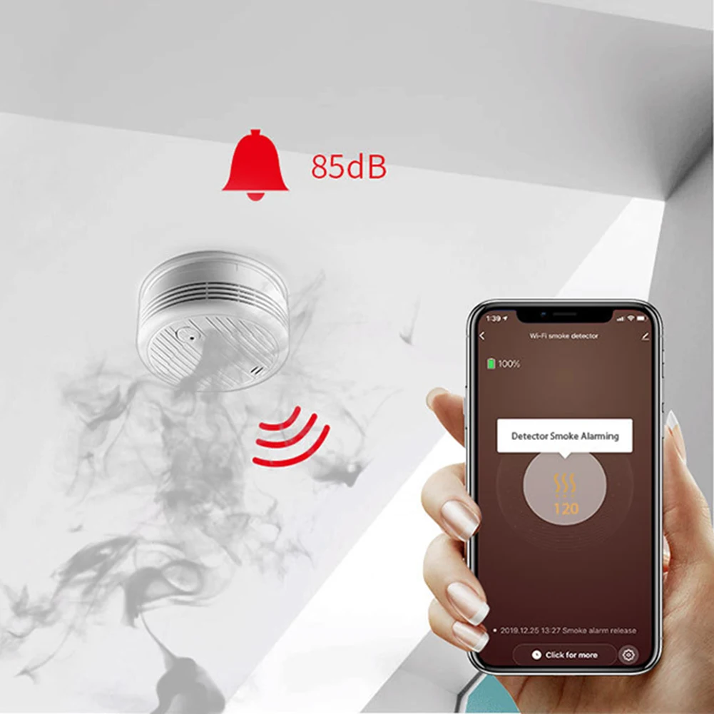 

2021 Smart WiFi Smoke Detector Tuya APP Control Wireless Fire Alarm Protection Sensor Home Security System Dropshipping