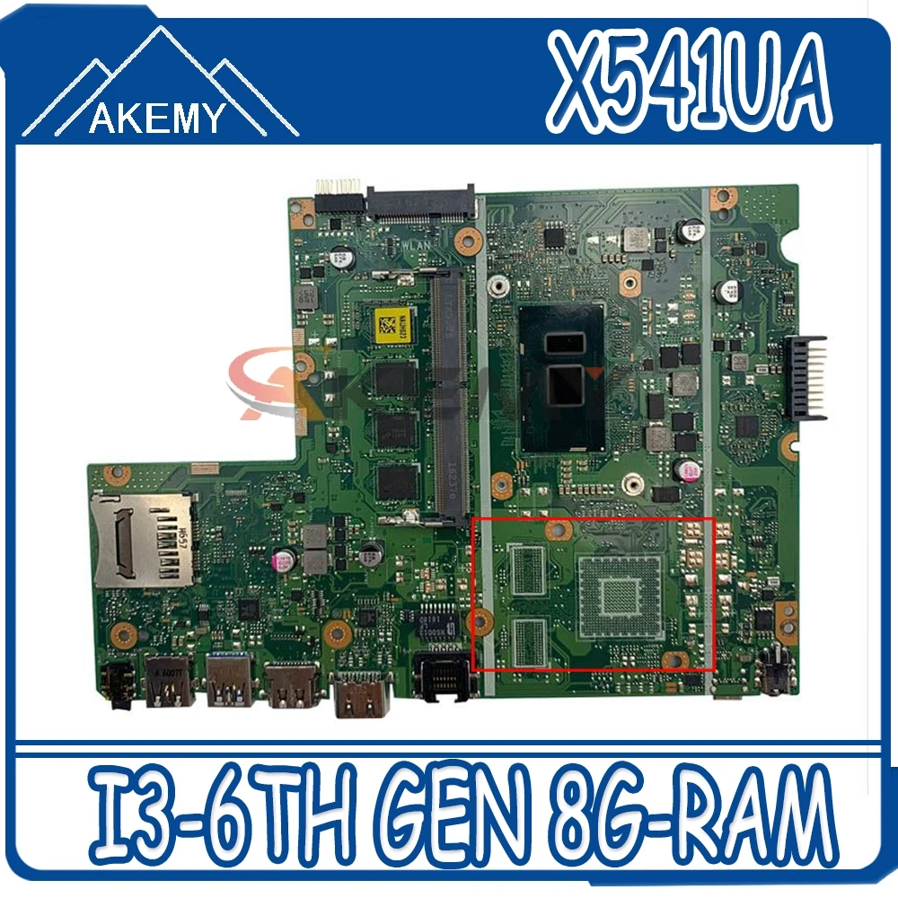 

AKEMY X541UAK X541UA Mainboard For ASUS X541UV X541UVK X541UQ X541U F541U Laptop Motherboard Mainboard W/ I3-6TH GEN 8G-RAM