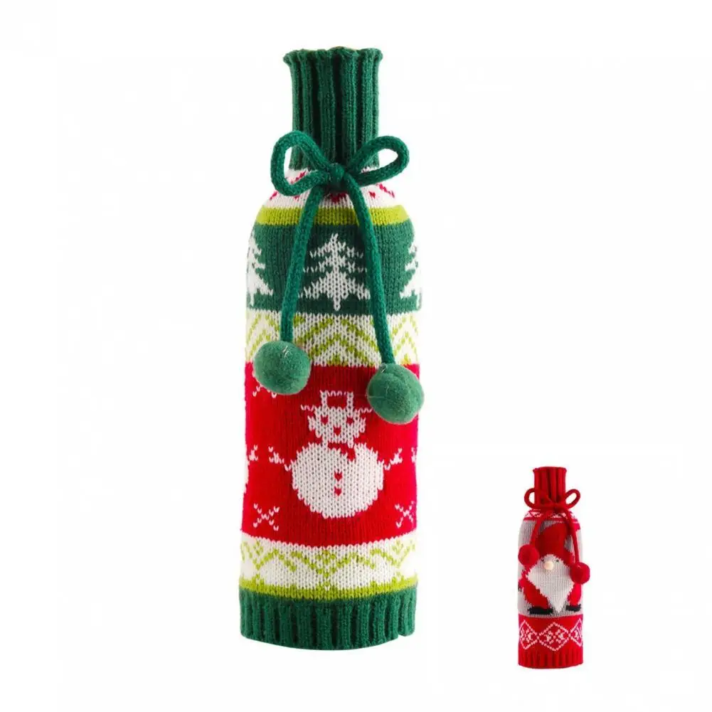 

Washable Christmas Decorations Festive Knitted Christmas Style Bottle Cover for Desktop Decor