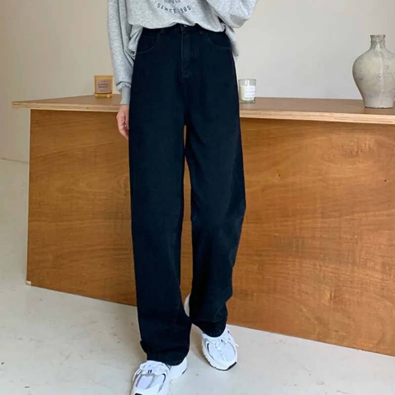 Джинсы Женские однотонные с карманами длинные широкие брюки свободного покроя