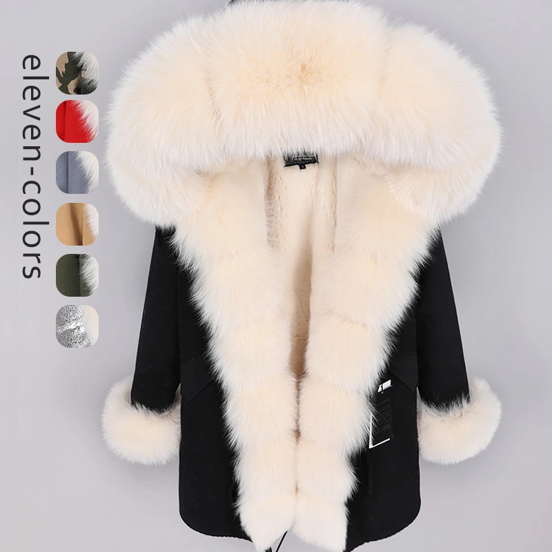 2022 New Winter Jacket Real Fur Women Outwear Thick Parkas Brand Natural Real Fox Fur Collar Coat Faux Rabbit fur liner parka enlarge