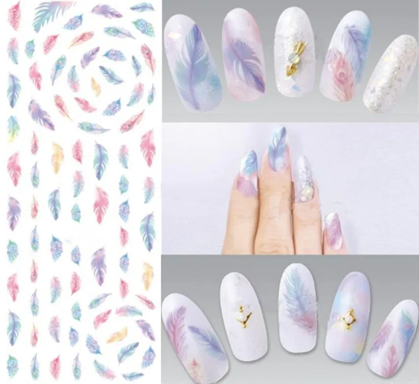 

1pc Feather Nail Art Water Transfer Sticker Rainbow Dream Decals For Home Salon Transfer Decals Tattoos Sliders Manicure