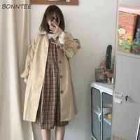 trench women long coats loose simple harajuku streetwear new all match chic daily windbreaker classic all match preppy style ins